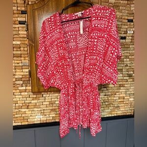 NWT Victorias Secret red and white heart swim cover up/kimono with tie OS